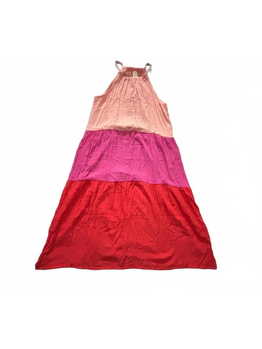 Time and Tru Pink and Red Colorblock Maxi Dress